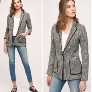 Cartonnier Leonie Black White Textured Tweed Knit Blazer Jacket Women's Size 10